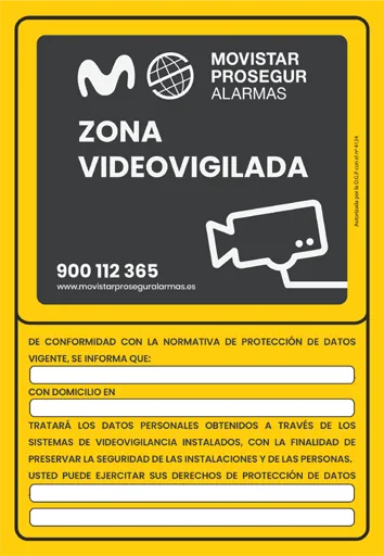 Placa Zona Videovigilada de Movistar Prosegur Alarmas